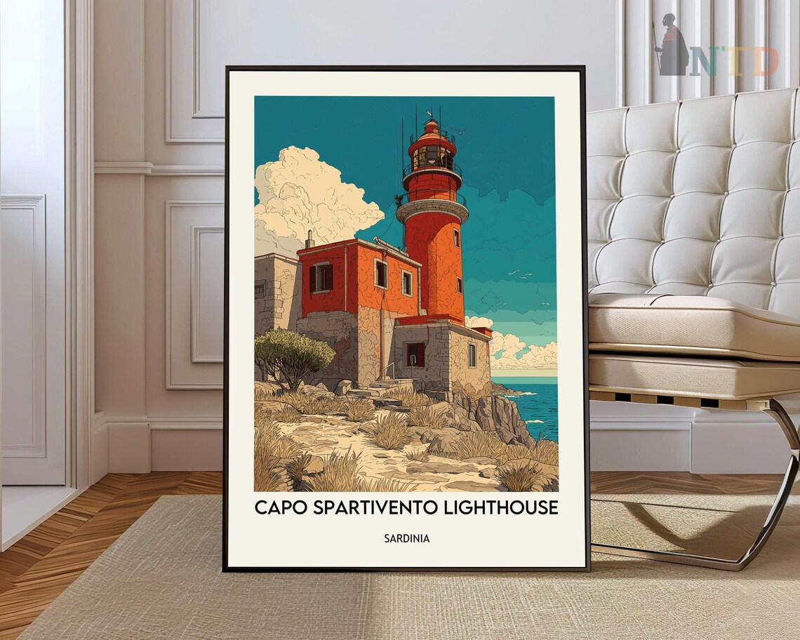 Capo Spartivento Lighthouse Sardinia Italy Vintage Travel Poster