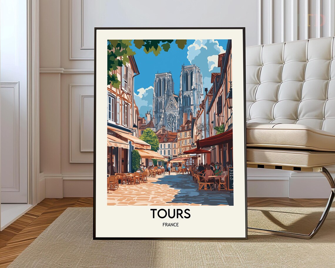 Tours France Cathedral Square Cafe Terraces Old Town Travel Poster