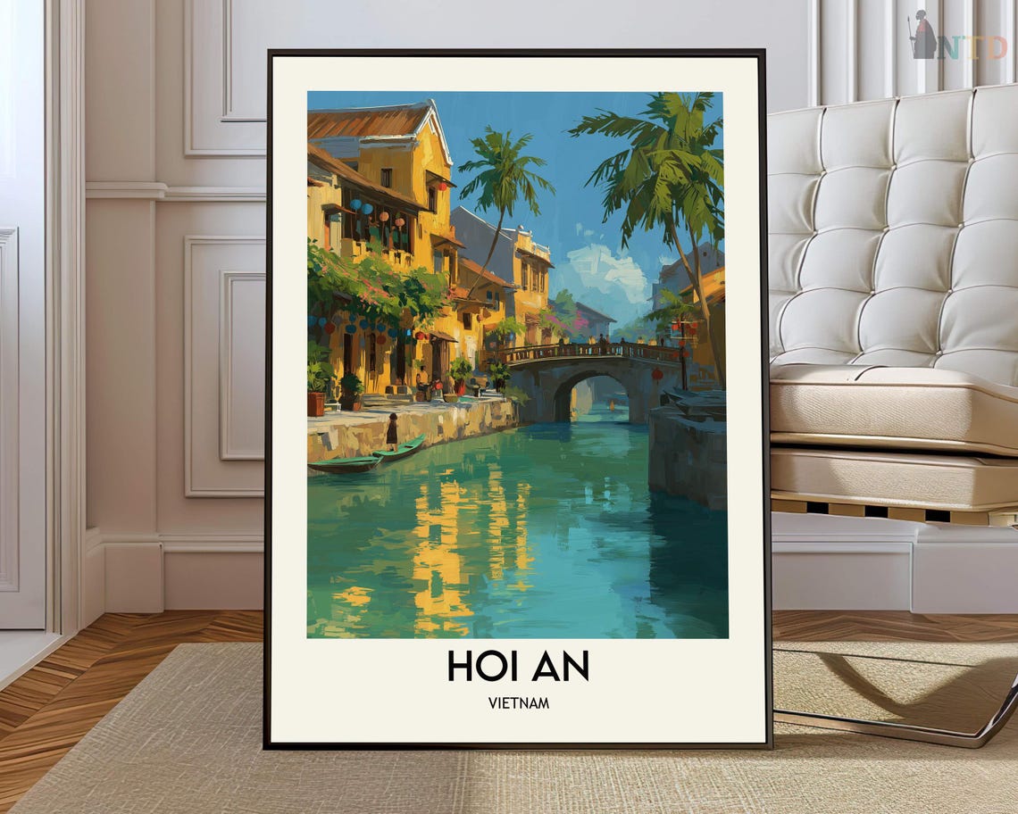 Hoi An Vietnam Canal Bridge Old Town Waterfront Travel Poster