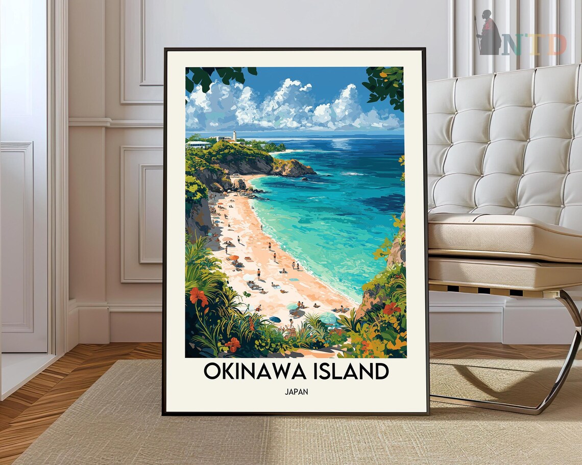 Okinawa Island Japan Turquoise Tropical Beach Cove Travel Poster