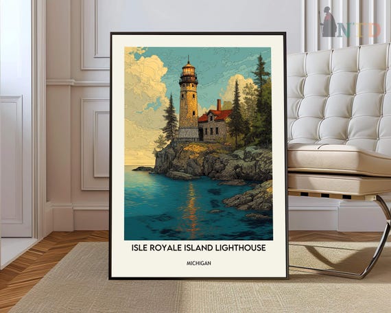 Isle Royale Island Lighthouse Poster Wall Art Print Lake Superior