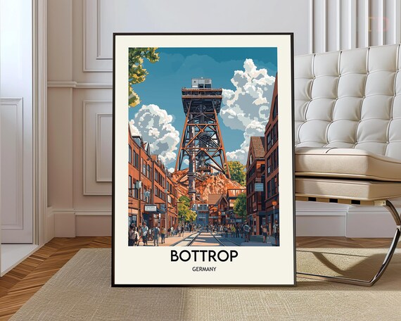 Bottrop Germany Vintage Travel Poster Historic Mining Headframe Tower