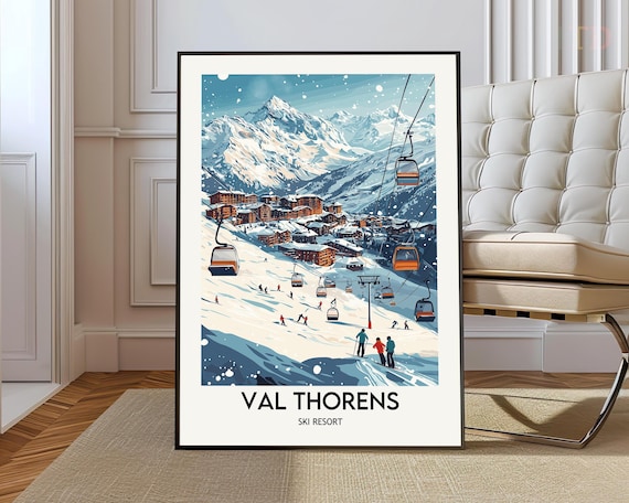 Val Thorens Ski Resort Gondolas Snowy Alpine Village Scene Poster