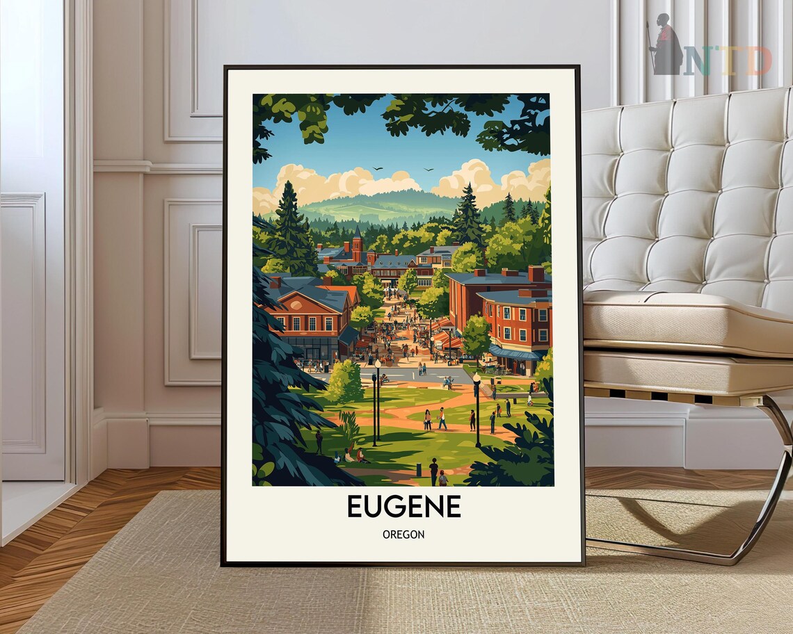 Eugene Oregon College Town Historic Streets Vintage Travel Poster