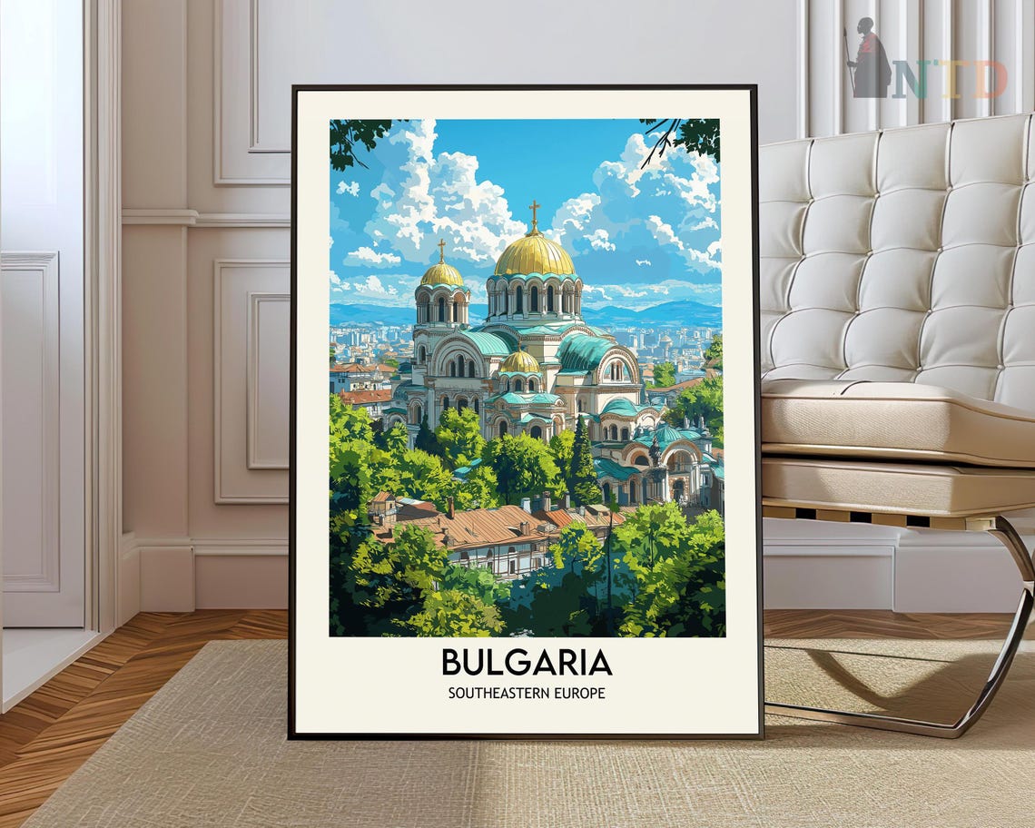 Bulgaria Alexander Nevsky Cathedral Sofia Vintage Travel Poster