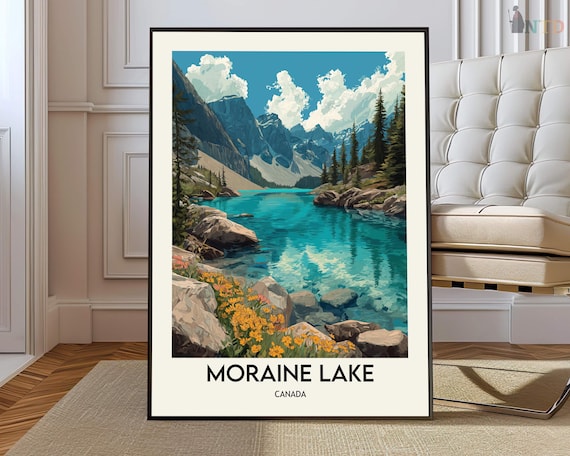 Moraine Lake Canada Turquoise Lake Illustrated Travel Poster