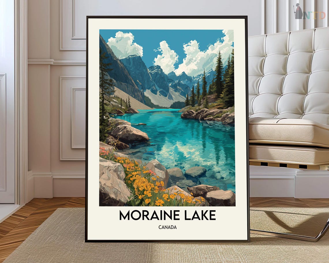 Moraine Lake Canada Turquoise Lake Illustrated Travel Poster