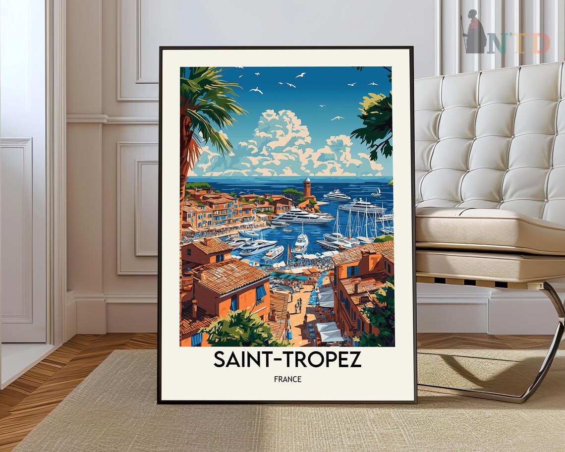 Saint-Tropez France Harbor Marina Vintage Riviera Travel Art Poster