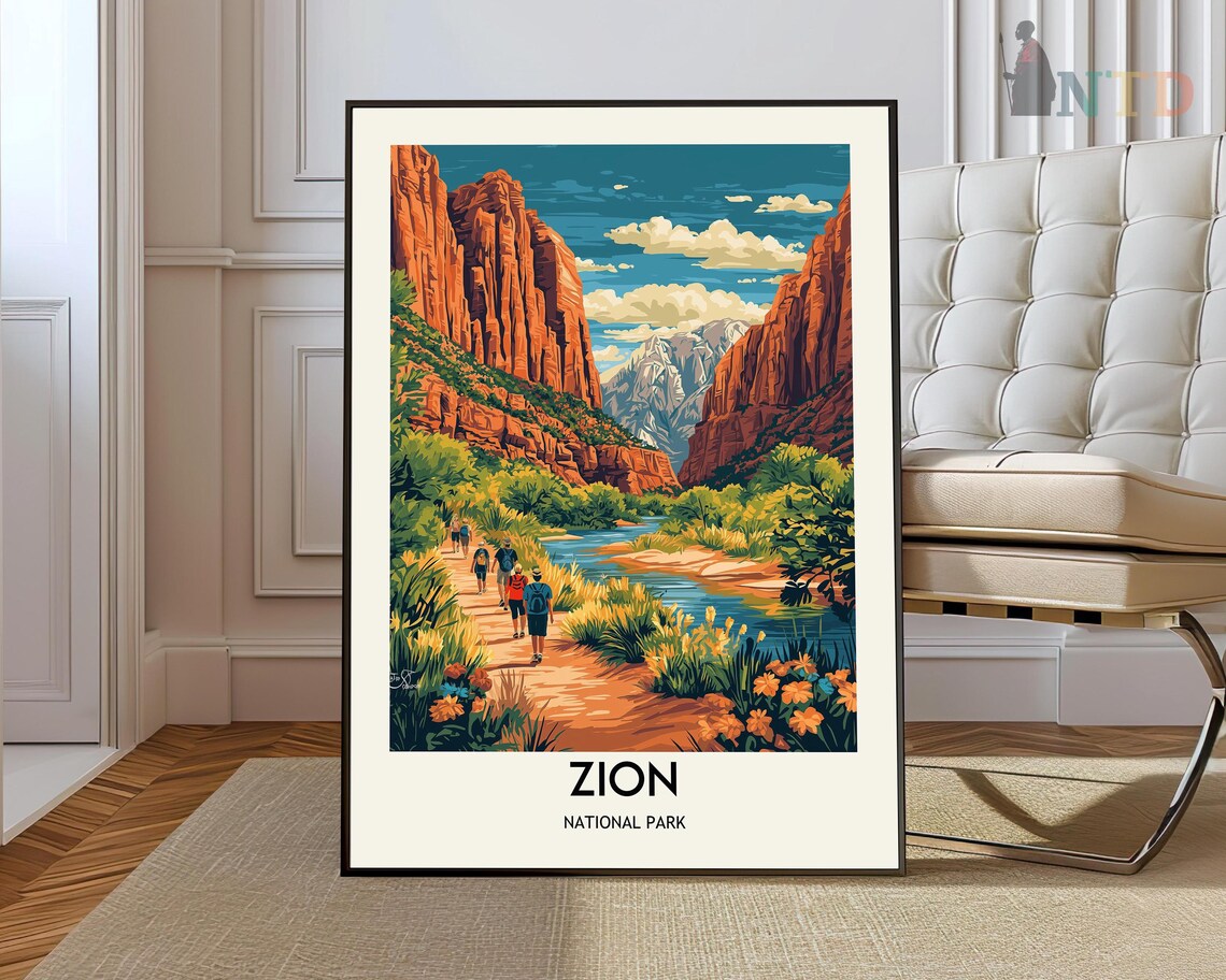Zion National Park Utah Red Canyon Road Scenic Travel Poster