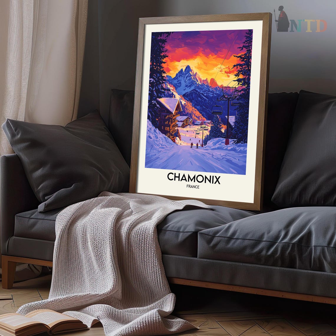 Chamonix Sunset Ski Slopes Alpine Mountain France Travel Poster - Image 3