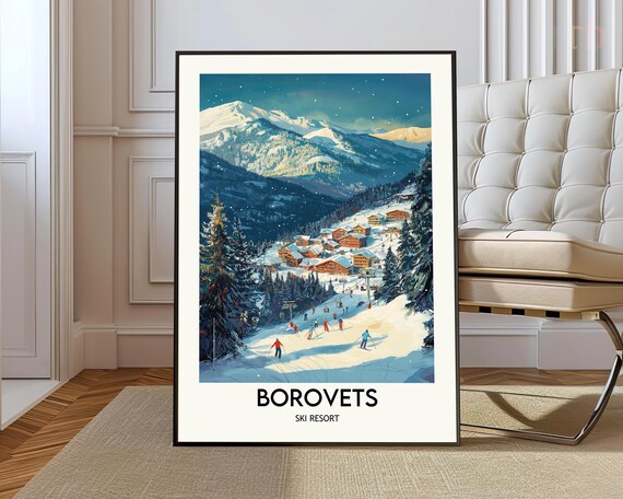 Borovets Ski Resort Night Village Slopes Skier Travel Poster