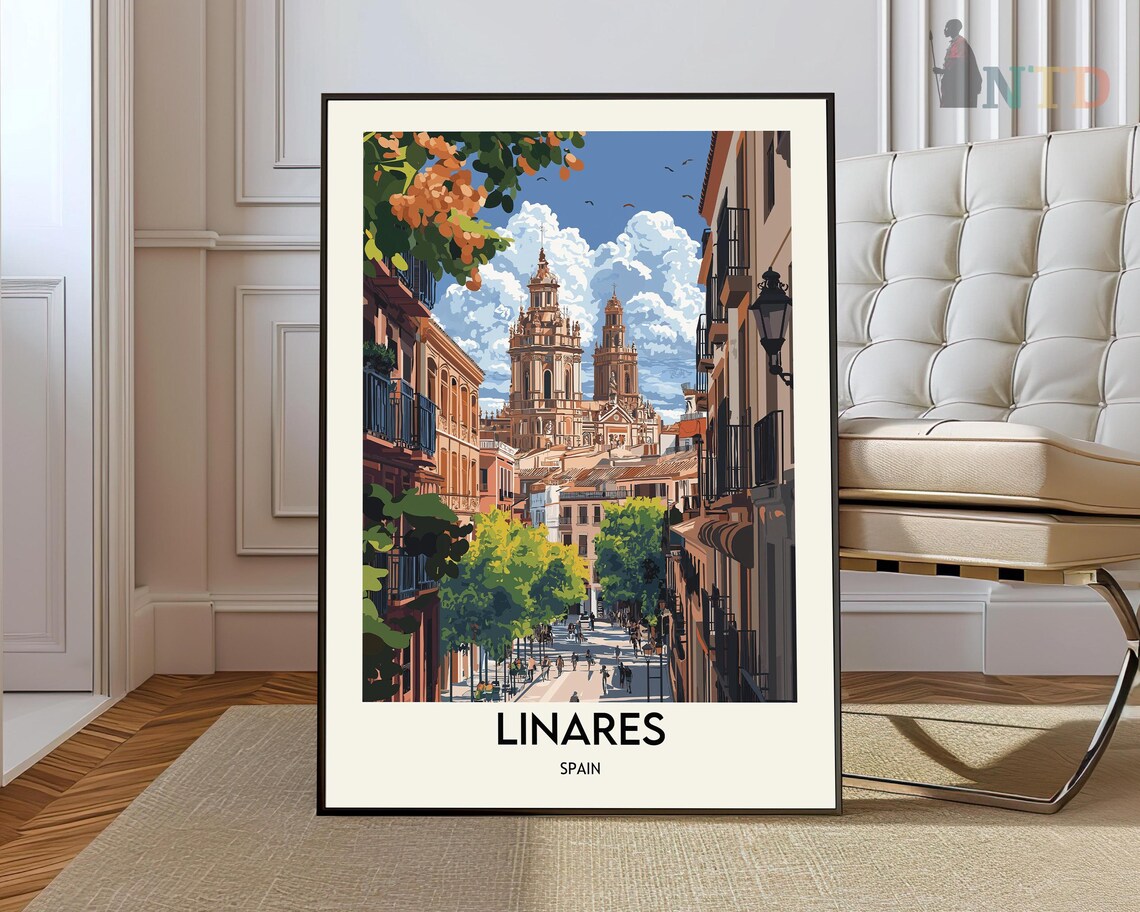 Linares Spain Historic Street Cathedral Towers Travel Poster