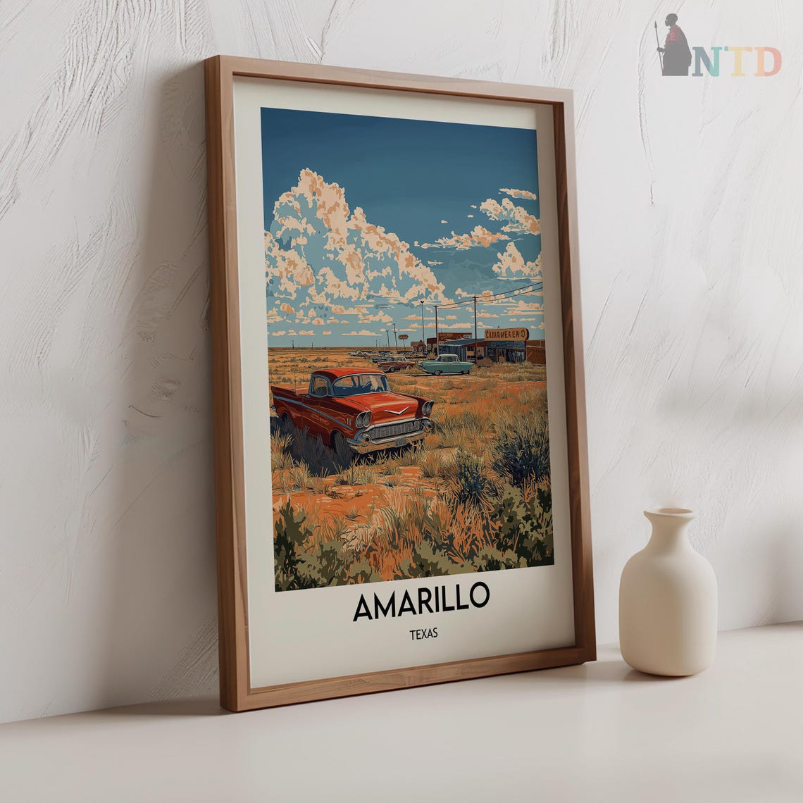 Amarillo Texas Route 66 Desert Classic Cars Vintage Travel Poster - Image 2
