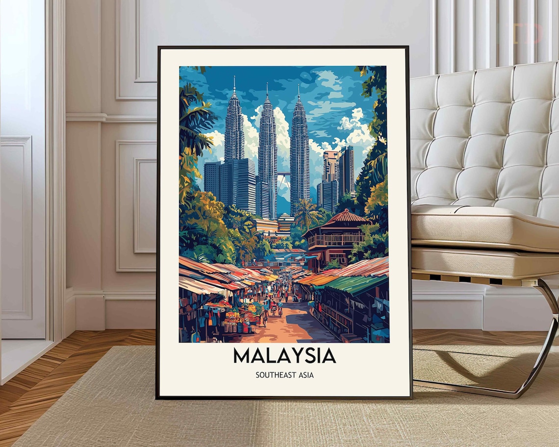 Kuala Lumpur Malaysia Petronas Towers Street Market Travel Poster