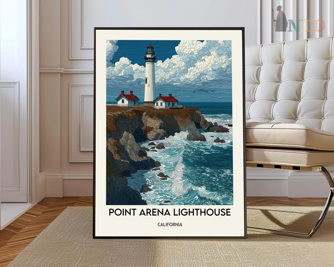 Point Arena Lighthouse California Daytime Coast Travel Poster