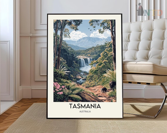 Tasmania Australia Rainforest Waterfall Wildlife Travel Poster