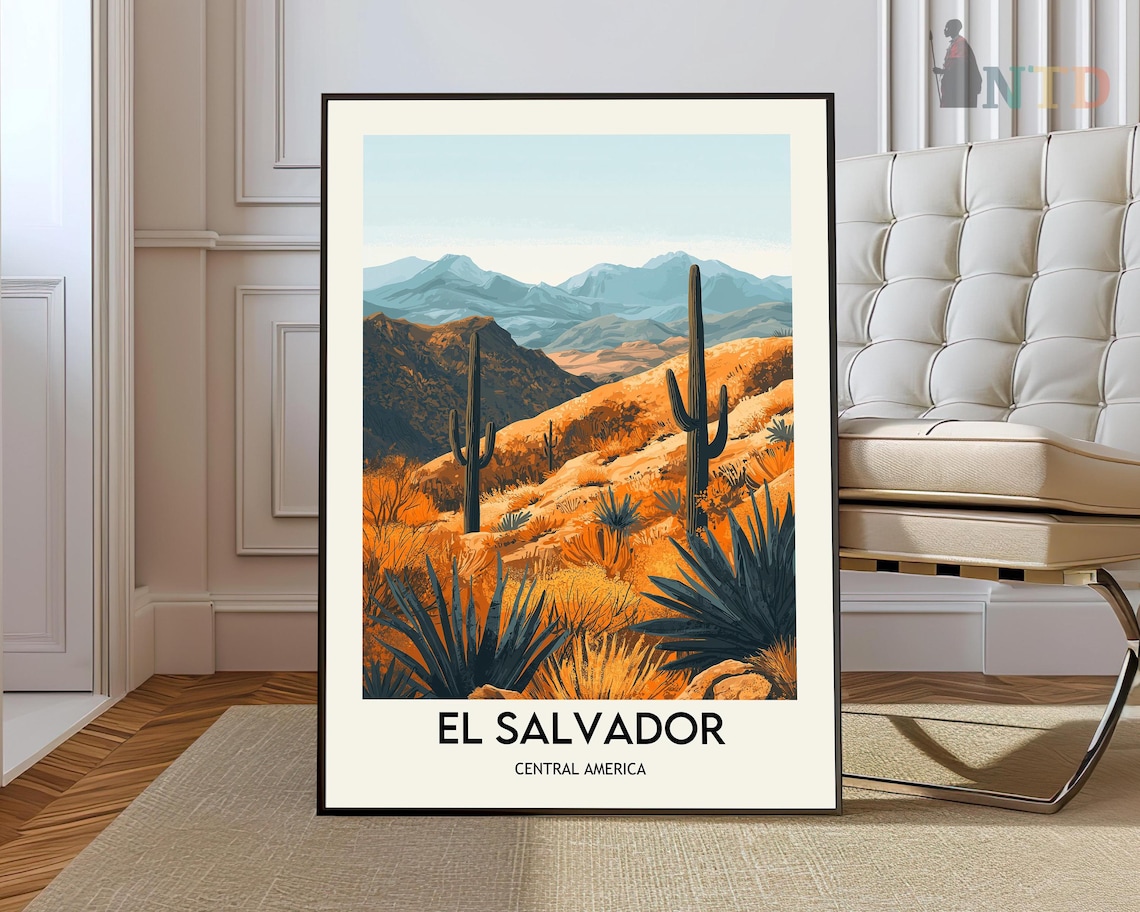 El Salvador Central America Desert Canyon Golden Scene Poster