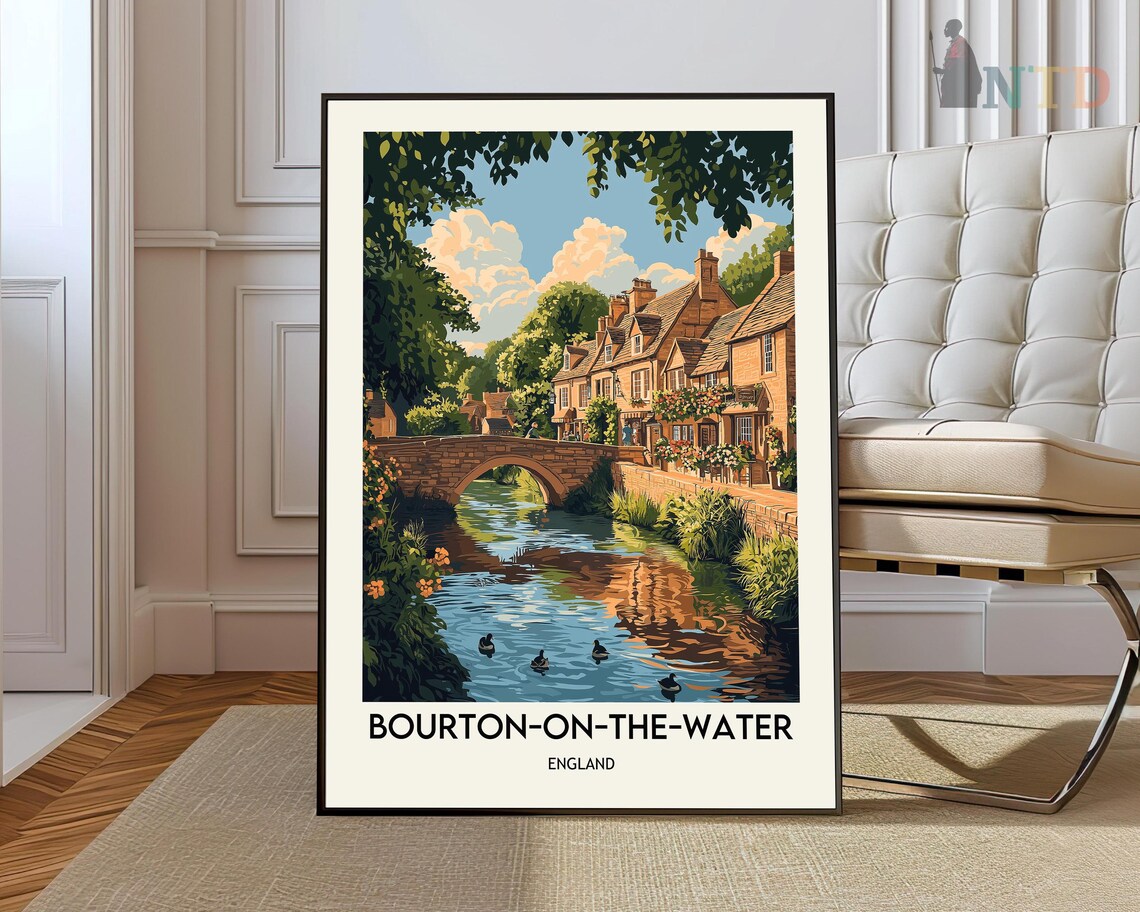 Bourton On The Water Map Travel Poster Art Print