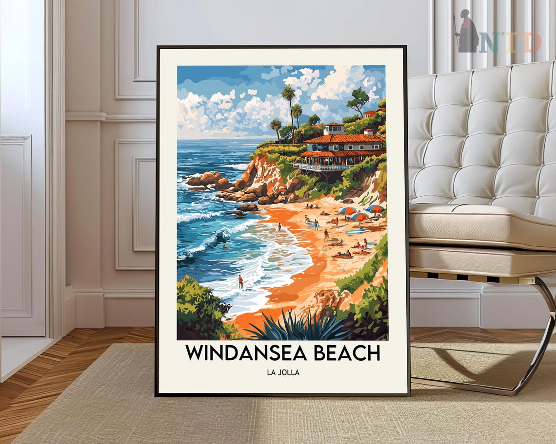 Windansea Beach La Jolla California Cliffside Surf Vintage Poster