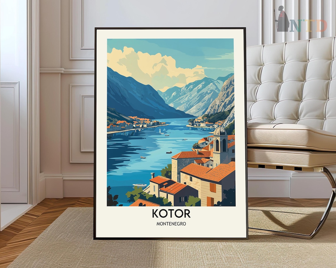 Kotor Montenegro Adriatic Bay Old Town Vintage Travel Poster Art