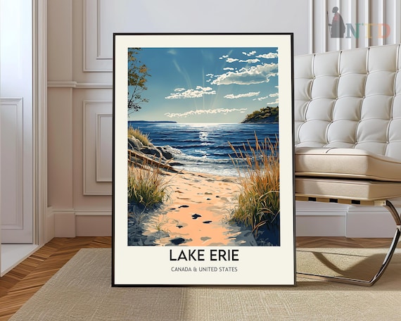 Lake Erie Canada and USA Sandy Beach Shoreline Travel Poster