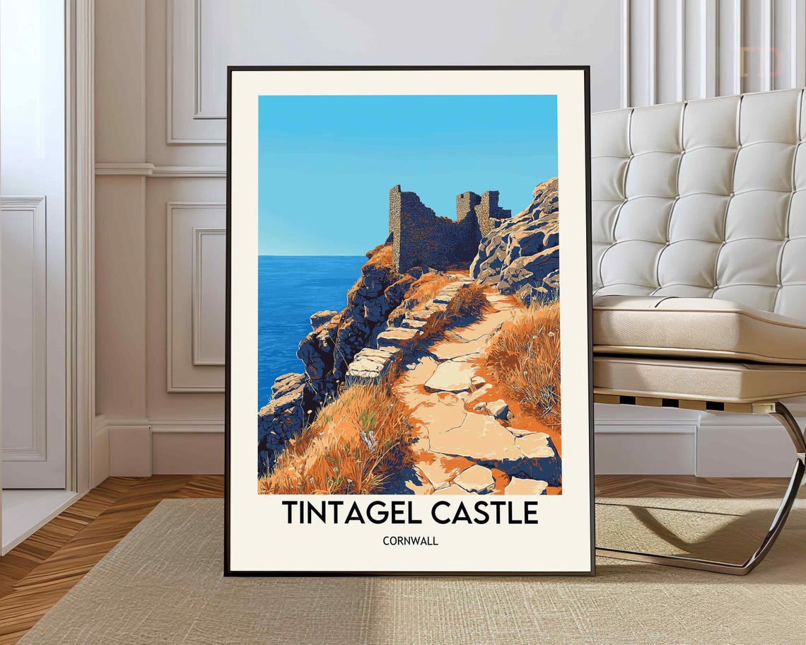 Tintagel Castle Cornwall Cliff Path Coastal Vintage Travel Poster