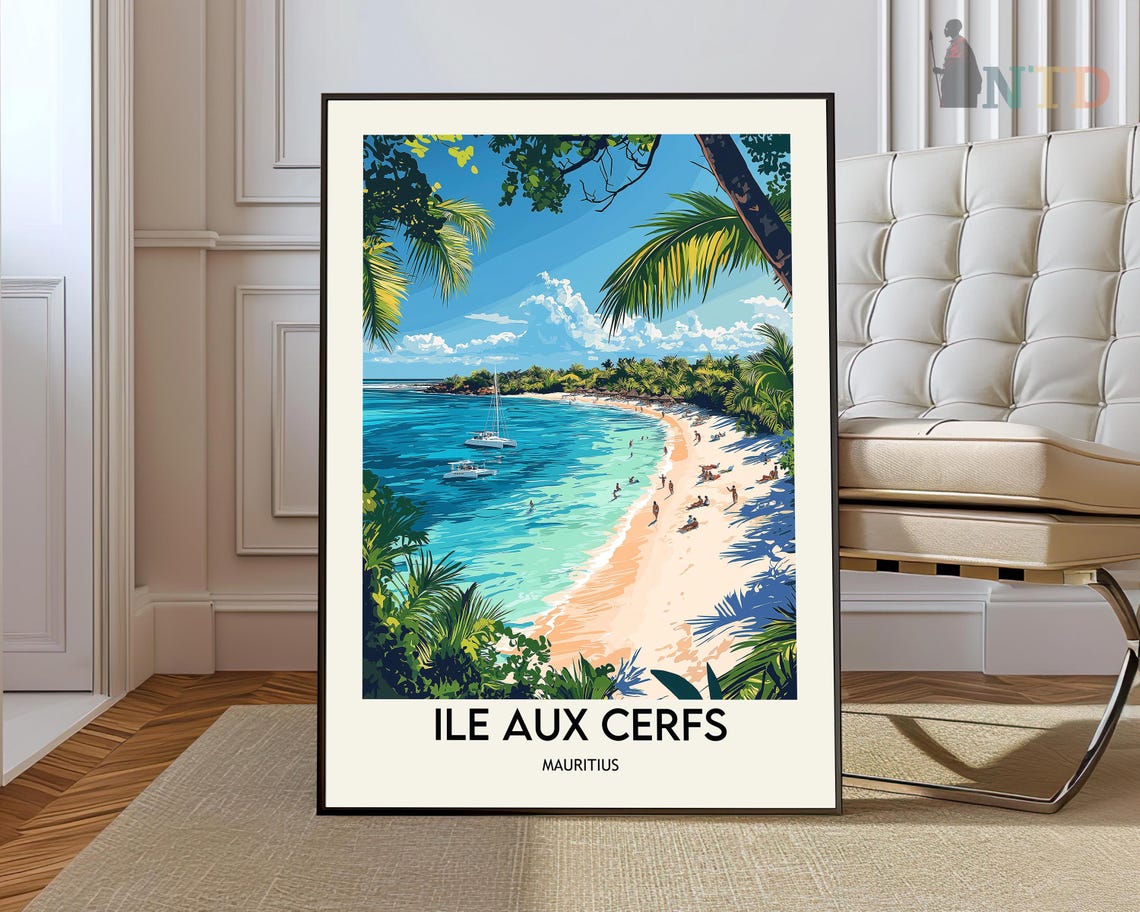 Ile aux Cerfs Mauritius Tropical Lagoon Beach Boats View Poster