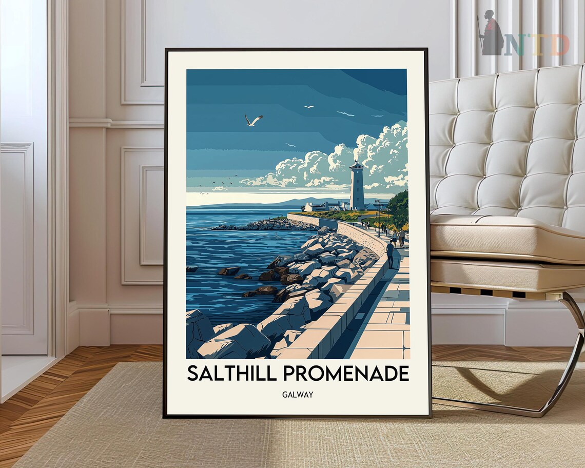 Salthill Promenade Galway Ireland Seawall Walkers Waves Poster