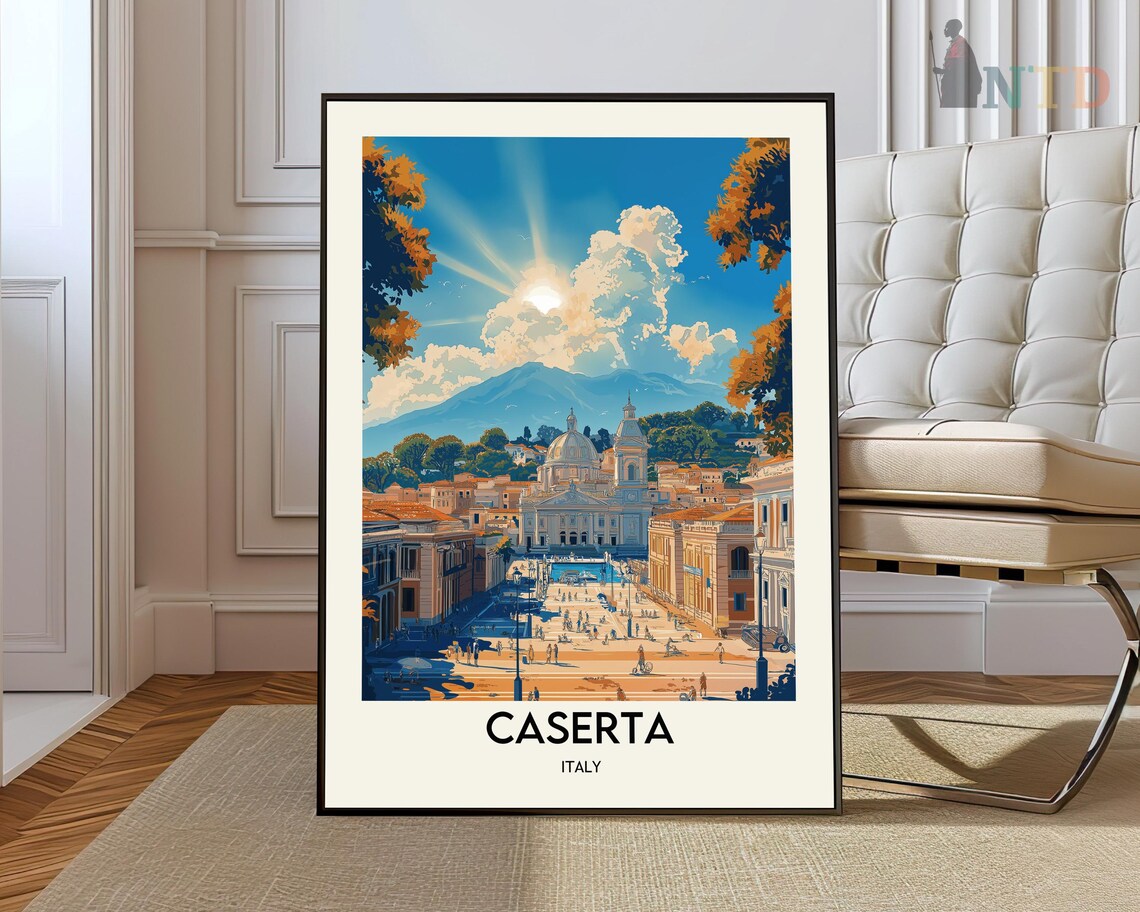 Caserta Italy Royal Palace Piazza Fountain Square Travel Poster