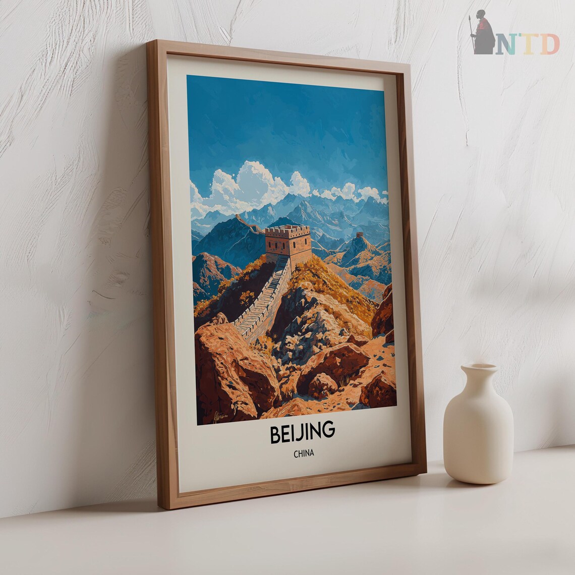 Beijing China Great Wall Watchtower Mountains Vintage Travel Poster - Image 2