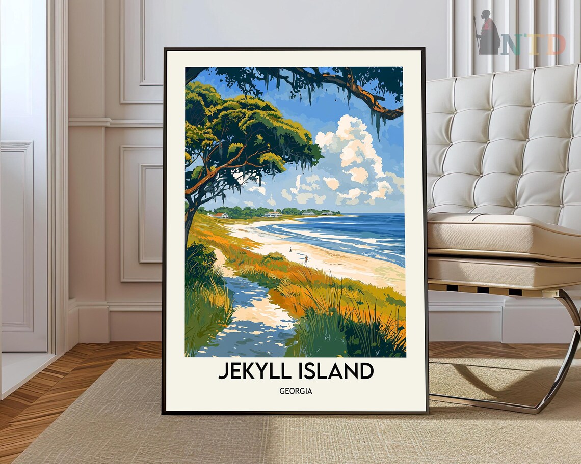 Jekyll Island Georgia Coastal Live Oak Dune Beach Travel Poster