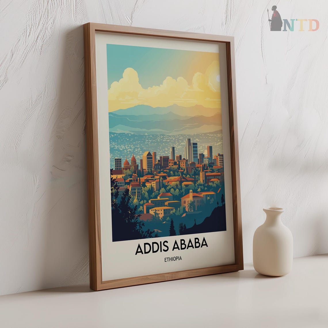 Addis Ababa Ethiopia City Skyline Sunset Vintage Travel Poster - Image 2