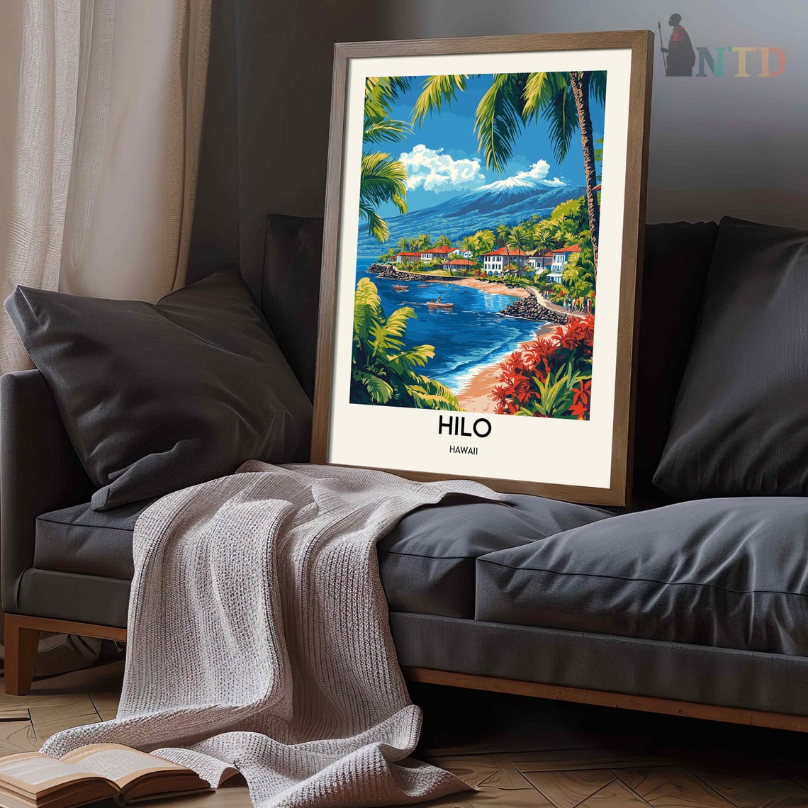 Hilo Hawaii Tropical Bay Mauna Kea Snow Peak Harbor Town Poster - Image 3