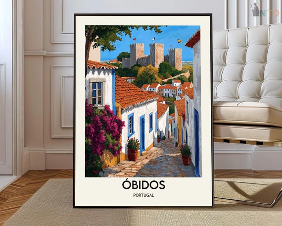 Obidos Poster Wall Art Print Photo Map Travel Portugal Portuguese Castle