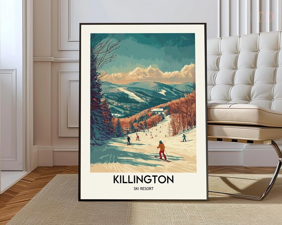 Killington Ski Resort Skiers on the Slopes Vintage Winter Poster