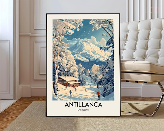 Antillanca Ski Resort Vintage Snow Mountain Village Travel Poster