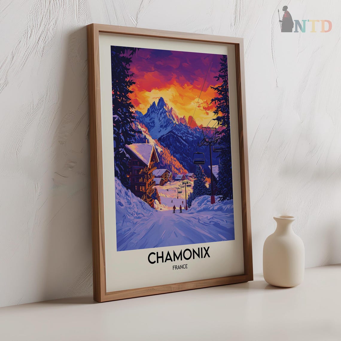 Chamonix Sunset Ski Slopes Alpine Mountain France Travel Poster - Image 2
