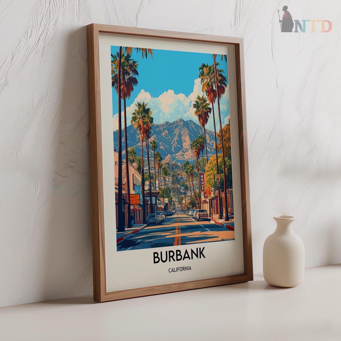 Burbank California Palm Lined Downtown Main Street Hills Poster - Image 2