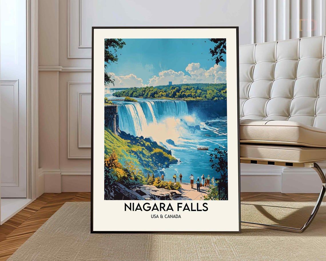 Niagara Falls USA Canada Horseshoe Falls Roaring Mist Travel Poster