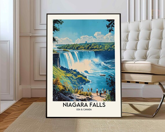 Niagara Falls USA Canada Horseshoe Falls Roaring Mist Travel Poster