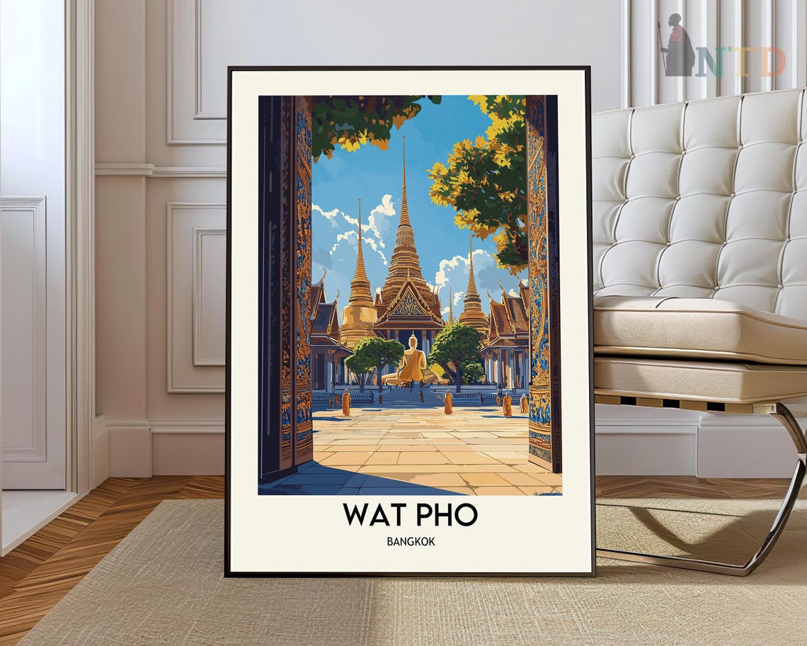Wat Pho Bangkok Temple Courtyard Golden Spires Travel Poster