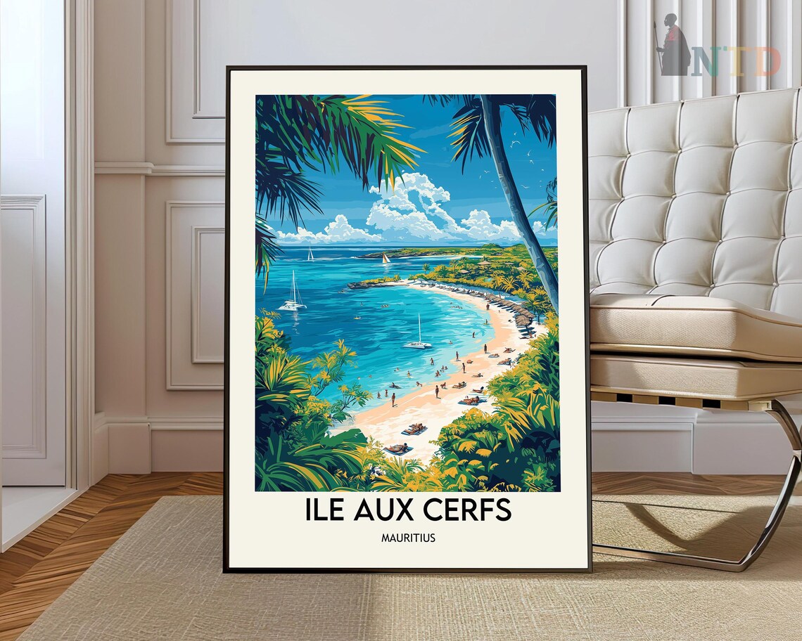 Ile Aux Cerfs Travel Poster, Mauritius Wall Art Print