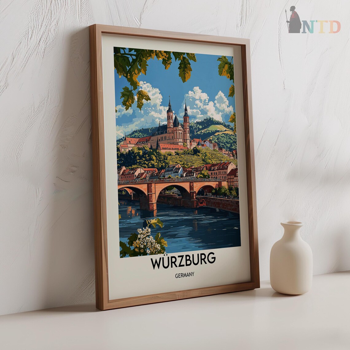 Wurzburg Germany Old Main Bridge Cathedral Vintage Travel Poster - Image 2