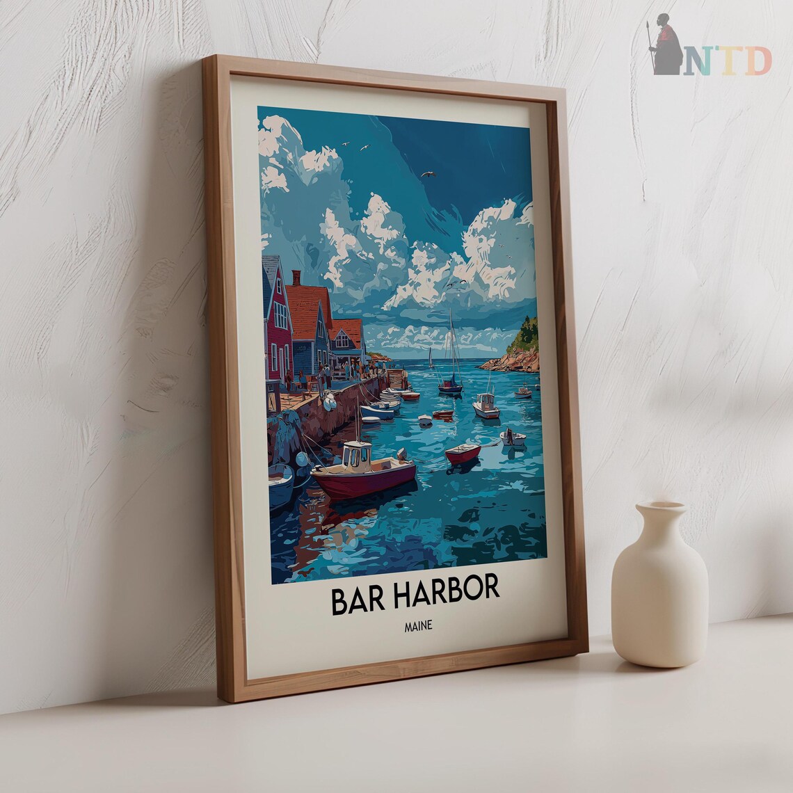 Bar Harbor Maine Fishing Boats Colorful Harbor Buildings Travel Poster - Image 2