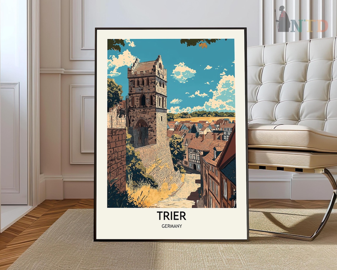 Trier Germany Historic Stone Tower Old Town Vintage Travel Poster