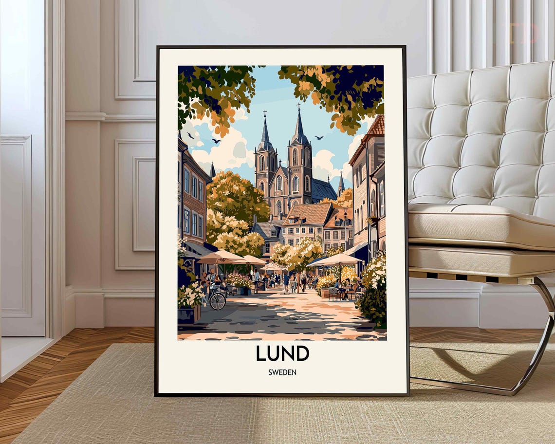 Lund Sweden Cathedral Square With Golden Autumn Trees Travel Poster