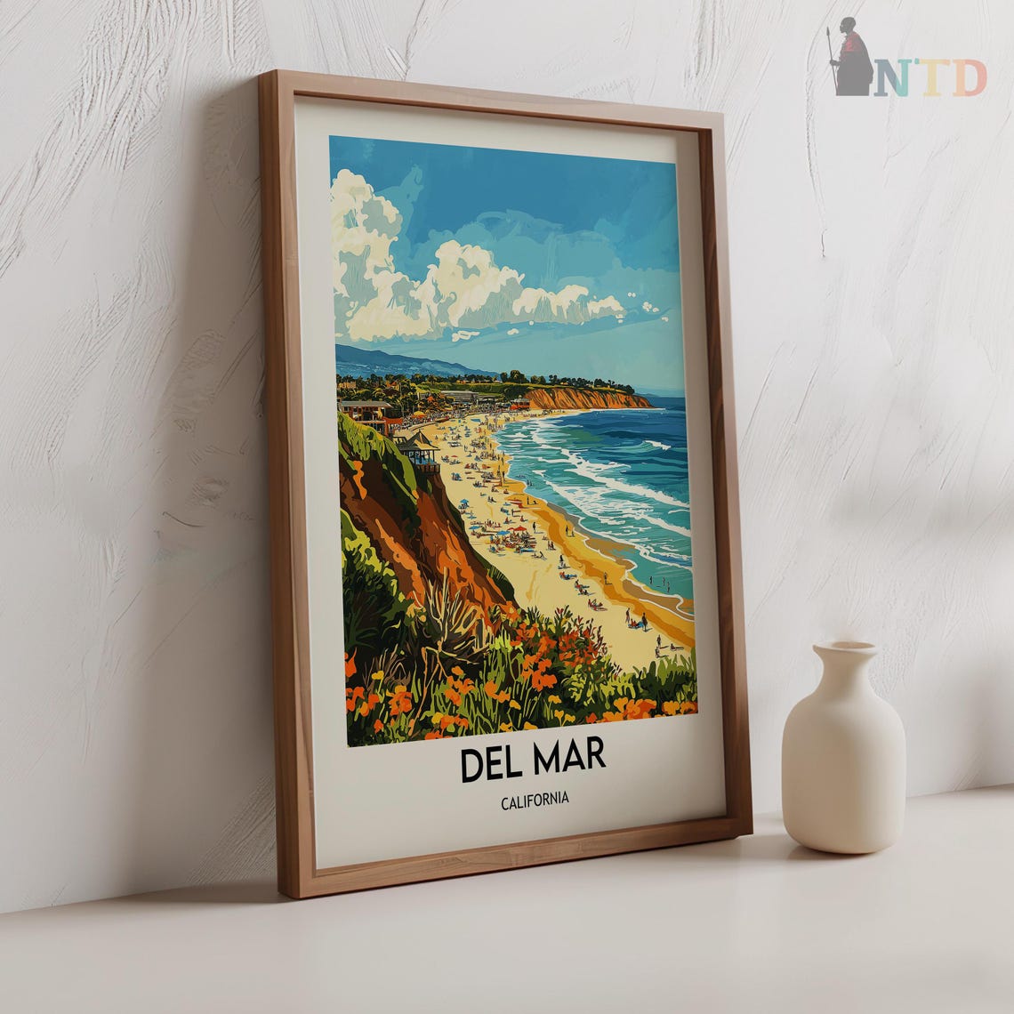 Del Mar California Cliff Beach Poppies Surf Coastline Summer Poster - Image 2