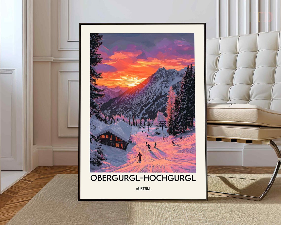 Obergurgl-Hochgurgl Austria Alpine Sunset Ski Resort Art Poster