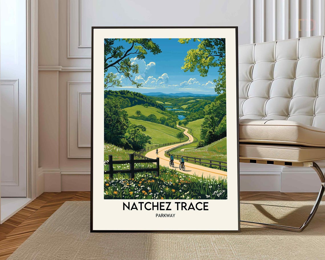Natchez Trace Parkway Vintage Cyclists Scenic Road Trip Poster