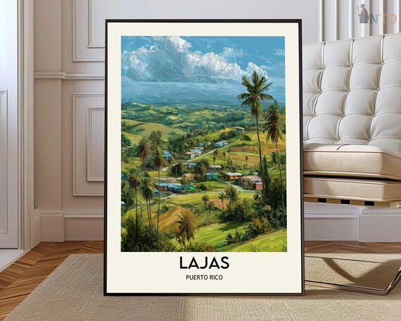 Lajas Puerto Rico Tropical Green Valley Village Travel Poster